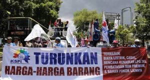 Aksi Konfederasi Serikat Pekerja Indonesia (KSPI) saat May Day 2018 lalu. (dok. KSPI)